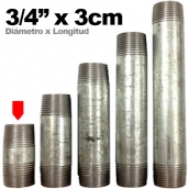 Niple Galvanizado Rosca Corrida 3/4 X 3 Centimetros